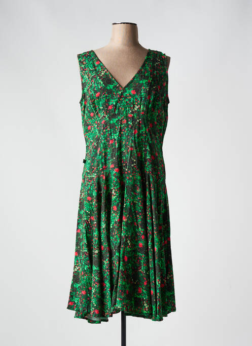 Robe mi-longue imprimé fleurs sans manche vert KALI YOG femme