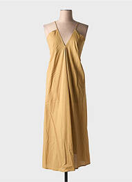 Robe mi-longue col v fines bretelles marron LARAETHNICS femme
