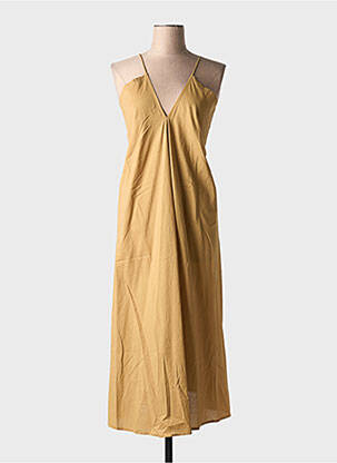 Robe mi-longue col v fines bretelles marron LARAETHNICS femme