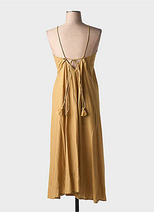 Robe mi-longue col v fines bretelles marron LARAETHNICS femme