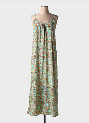Robe longue imprimé fantaisie fines bretelles bleu LARAETHNICS femme