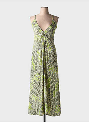 Robe mi-longue coupe fluide fines bretelles vert LARAETHNICS femme