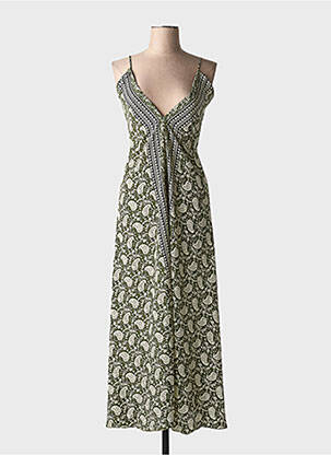 Robe mi-longue col v fines bretelles vert LARAETHNICS femme