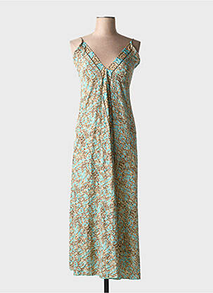 Robe mi-longue coupe fluide fines bretelles bleu LARAETHNICS femme