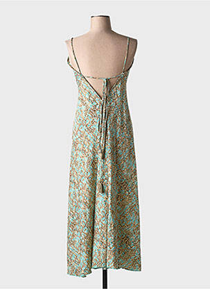 Robe mi-longue coupe fluide fines bretelles bleu LARAETHNICS femme