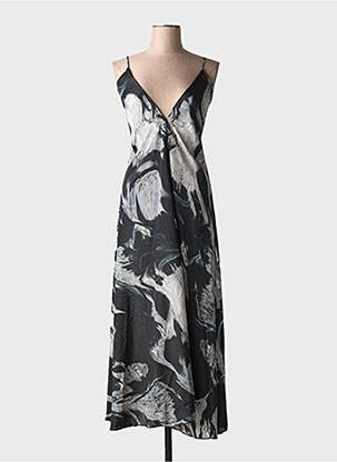 Robe mi-longue coupe fluide fines bretelles noir LARAETHNICS femme