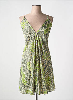 Robe mi-longue coupe fluide fines bretelles vert LARAETHNICS femme