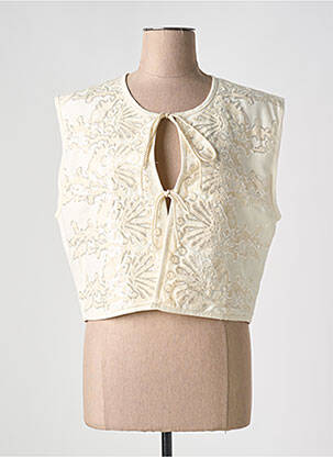 Gilet sans manche coupe droite beige LARAETHNICS femme