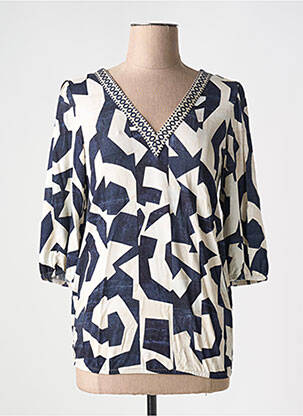 Blouse imprimé fantaisie manches 3/4 bleu GEISHA femme