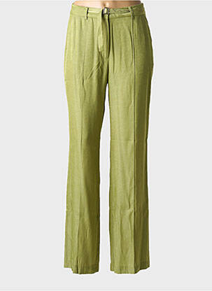 Pantalon droit fermeture zippée sous rabat avec crochet taille normale vert GEISHA femme