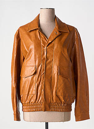 Veste simili cuir fermeture pressionnée marron K-ZELL femme