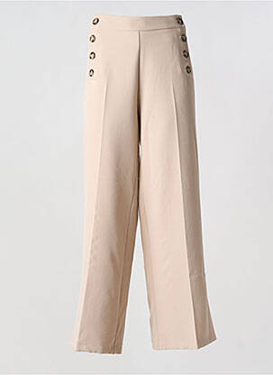Pantalon large tissage crêpe taille haute beige RUE DES ABBESSES femme