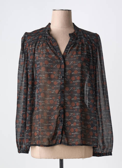 Chemisier tissage crêpe manches longues noir RUE DES ABBESSES femme