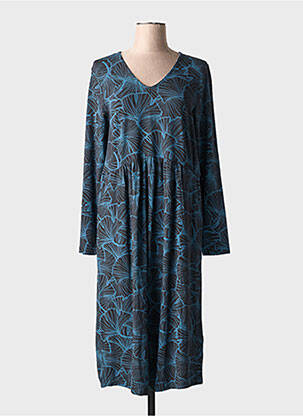Robe mi-longue imprimé fleurs manches longues bleu CISO femme
