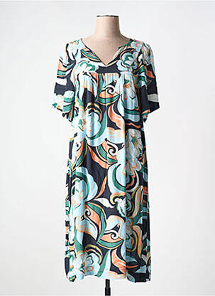 Robe mi-longue coupe fluide manches courtes bleu CISO femme