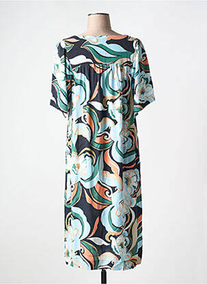 Robe mi-longue coupe fluide manches courtes bleu CISO femme