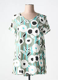 Blouse imprimé fleurs manches courtes vert VETONO femme