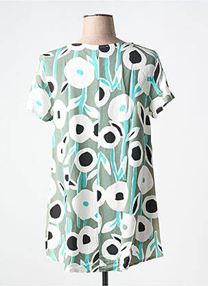 Blouse imprimé fleurs manches courtes vert VETONO femme