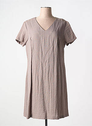 Robe mi-longue tissage crêpe manches courtes marron GEVANA femme