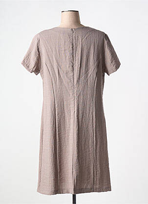 Robe mi-longue tissage crêpe manches courtes marron GEVANA femme