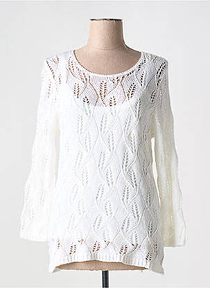 Pull tunique maille ajourée manches longues blanc MARBLE femme