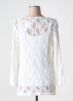 Pull tunique maille ajourée manches longues blanc MARBLE femme