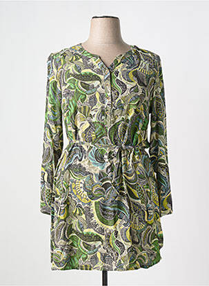 Robe courte imprimé fleurs manches longues vert CISO femme