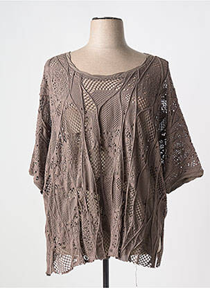 Top col rond manches 3/4 marron VETONO BE NATURAL femme