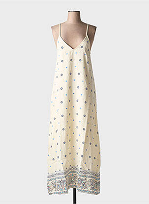 Robe longue imprimé fantaisie fines bretelles beige LILI & LALA femme