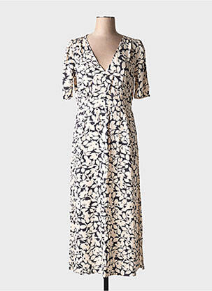 Robe mi-longue imprimé fantaisie manches courtes noir GRACE & MILA femme