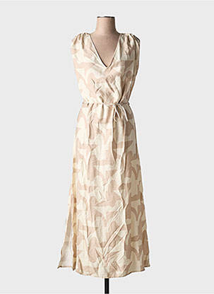 Robe longue imprimé fantaisie sans manche beige GRACE & MILA femme