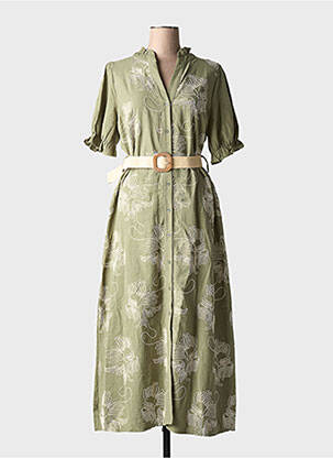 Robe longue manches courtes manches courtes vert LILI & LALA femme