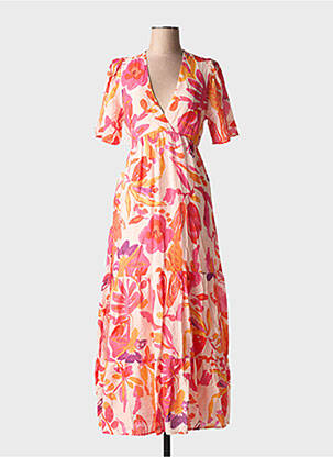 Robe longue manches courtes manches courtes orange LILI & LALA femme