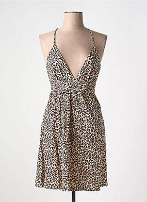 Robe mi-longue col v fines bretelles beige LILI & LALA femme