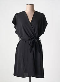 Robe mi-longue tissage crêpe manches courtes noir GRACE & MILA femme