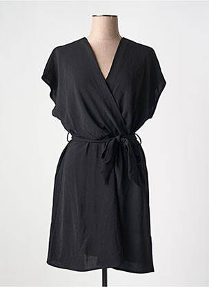 Robe mi-longue tissage crêpe manches courtes noir GRACE & MILA femme