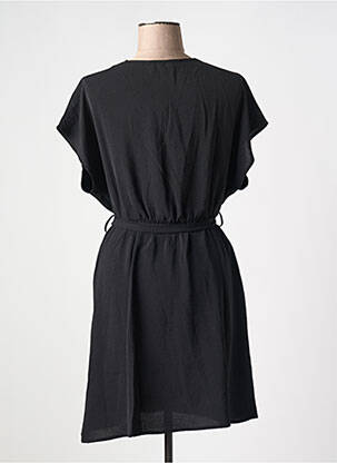 Robe mi-longue tissage crêpe manches courtes noir GRACE & MILA femme