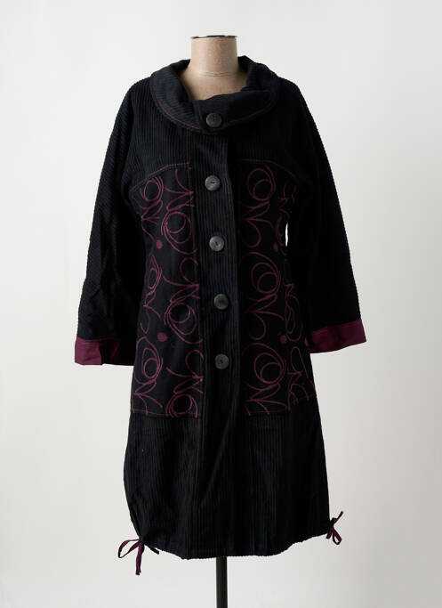 Manteau long noir NID D'ABEILLE pour femme