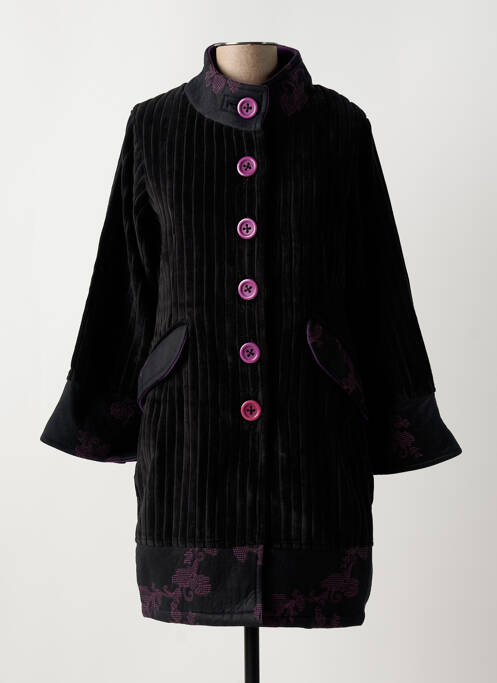 Manteau court noir NID D'ABEILLE pour femme