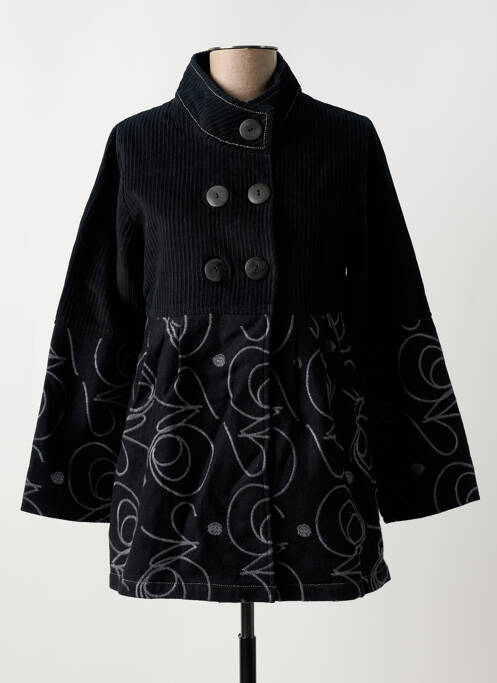 Manteau court noir NID D'ABEILLE pour femme