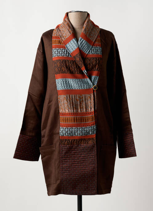 Manteau long marron NID D'ABEILLE pour femme