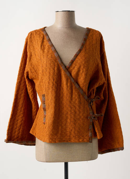 Gilet cache-cœur orange NID D'ABEILLE pour femme