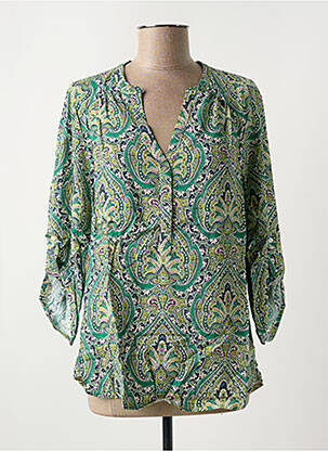 Blouse imprimé fantaisie manches 3/4 vert EMA BLUE'S femme