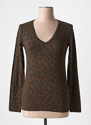 Top imprimé fantaisie manches longues marron MAJESTIC FILATURES femme