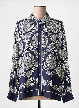 Chemisier imprimé fantaisie manches longues bleu IDANO femme