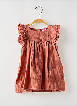 Robe mi-longue col carré manches courtes marron BB AND CO fille