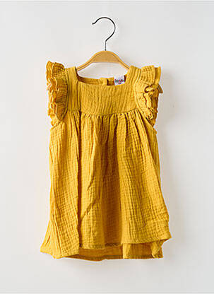 Robe mi-longue col carré manches courtes jaune BB AND CO fille