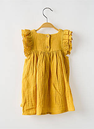 Robe mi-longue col carré manches courtes jaune BB AND CO fille