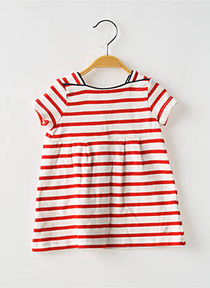 Robe mi-longue manches courtes manches courtes blanc PETIT BATEAU fille