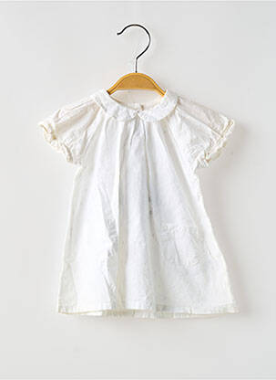 Robe mi-longue col claudine manches courtes blanc PETIT BATEAU fille